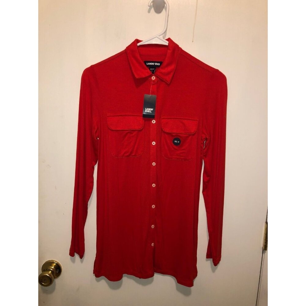 NWT Lands End Womens XS Petite Long Sleeve Buttondown Tunic Retail $50 Pockets